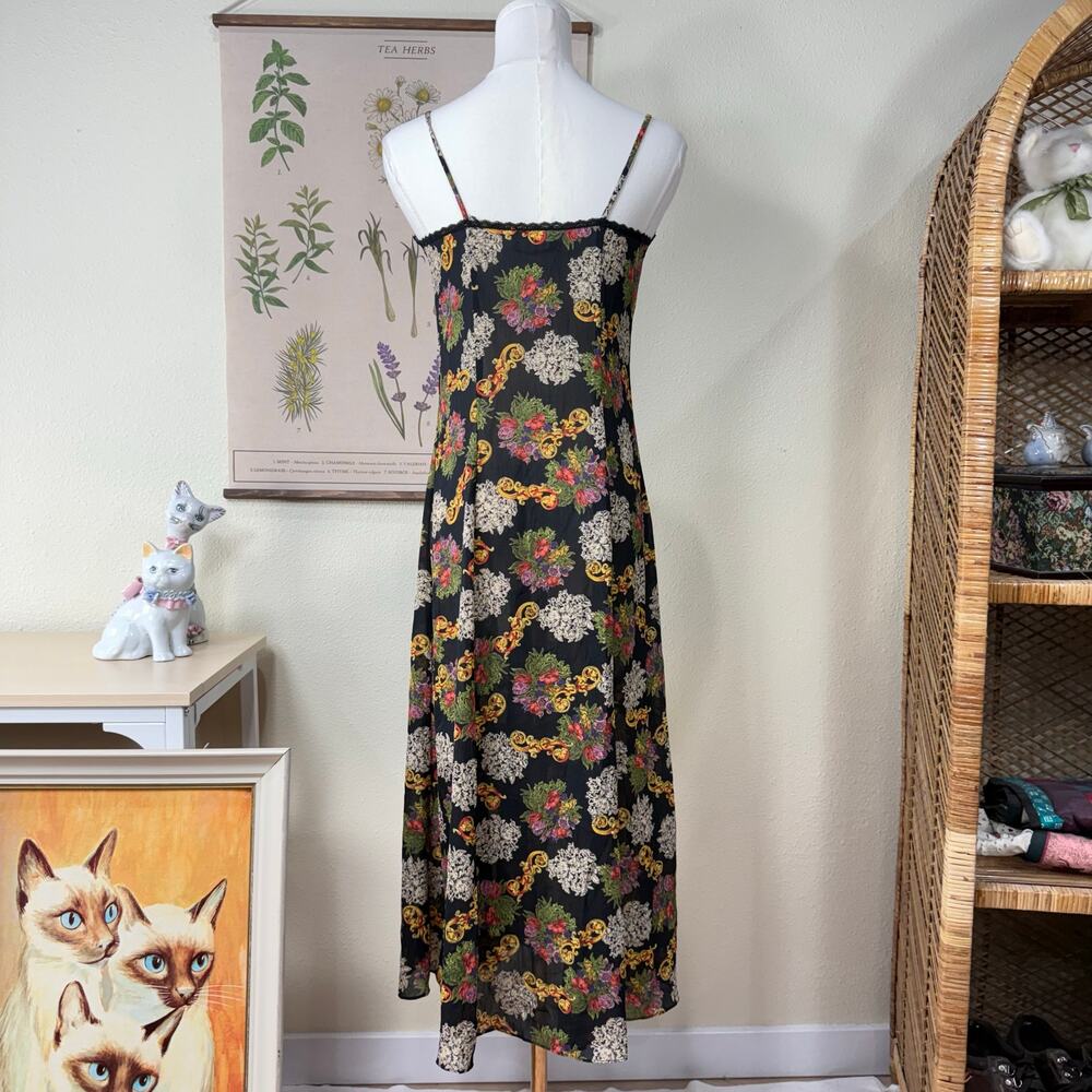 Vintage Floral Slip Dress Fairy Grunge Romantic Goth Dark Coquette Whimsigoth XS - Picture 5 of 8
